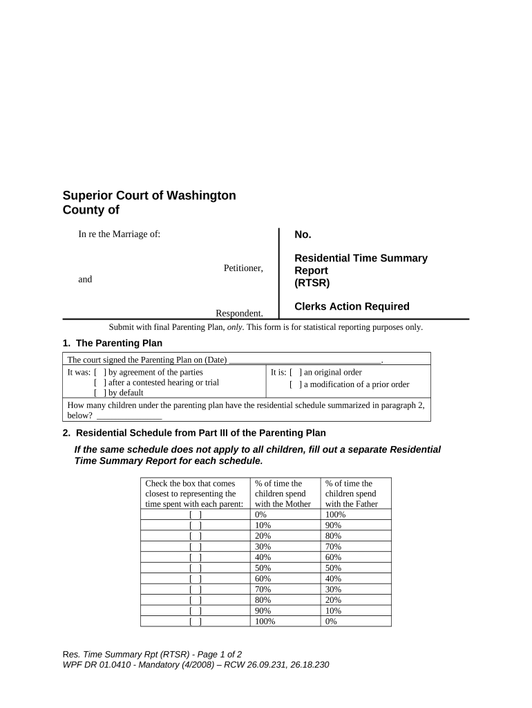 Residential Time Summary Statement Washington  Form