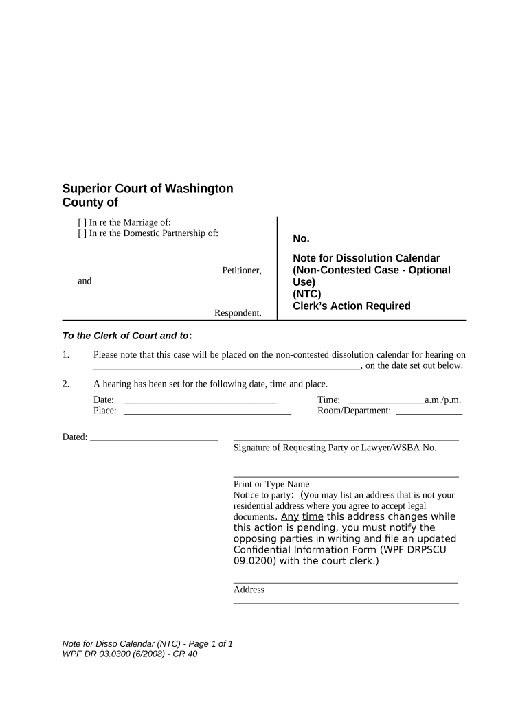 Washington Dissolution  Form