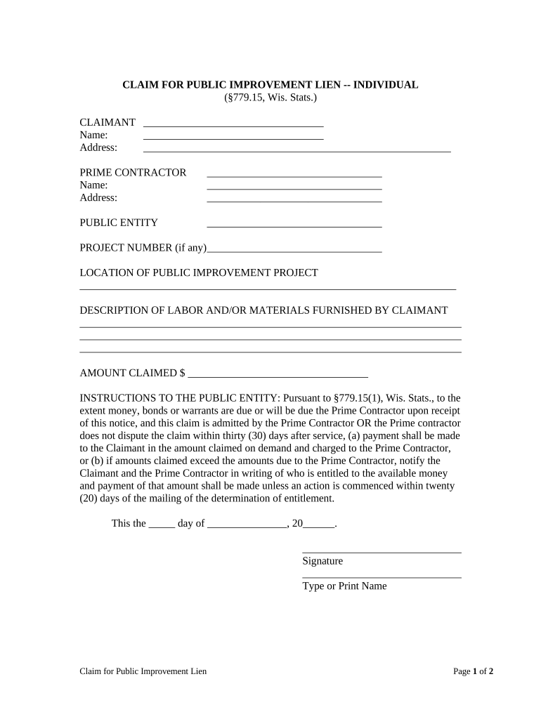 Wisconsin Public Lien  Form