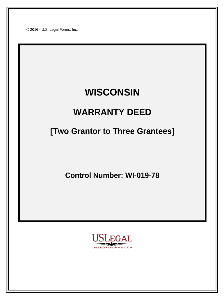 Warranty Deed Two Grantors to Three Grantees as Joint Tenants Wisconsin  Form