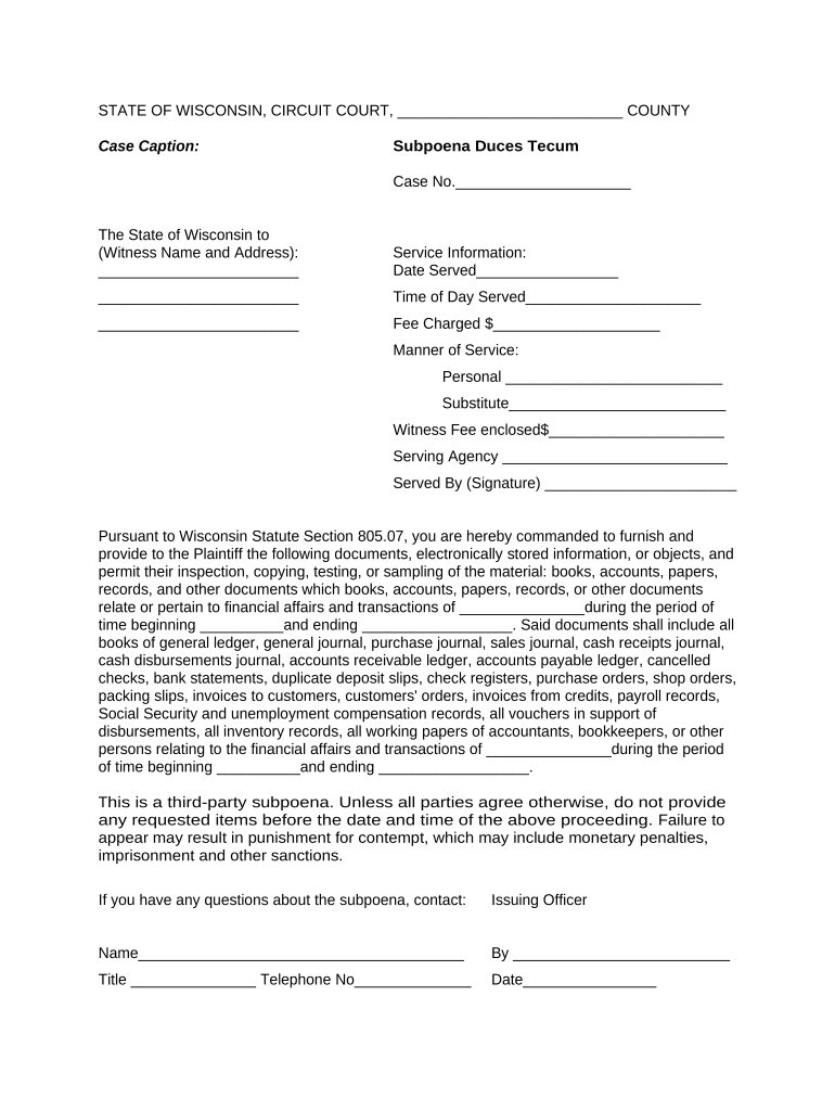 Wisconsin Subpoena  Form