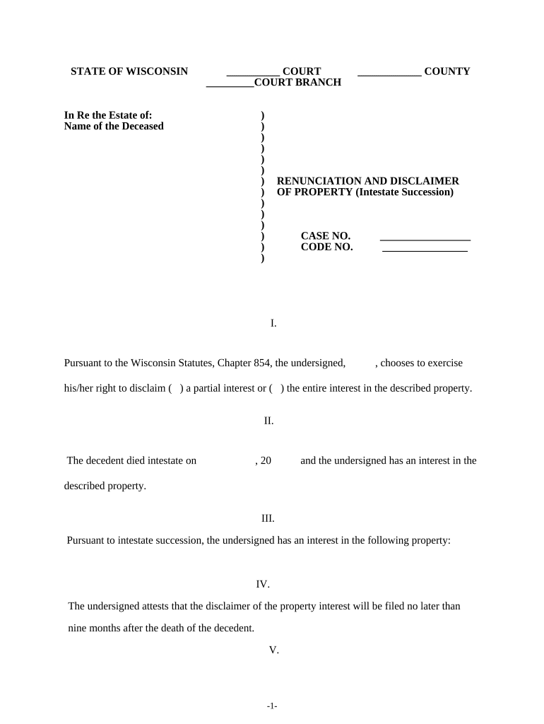 Wisconsin Intestate Succession  Form