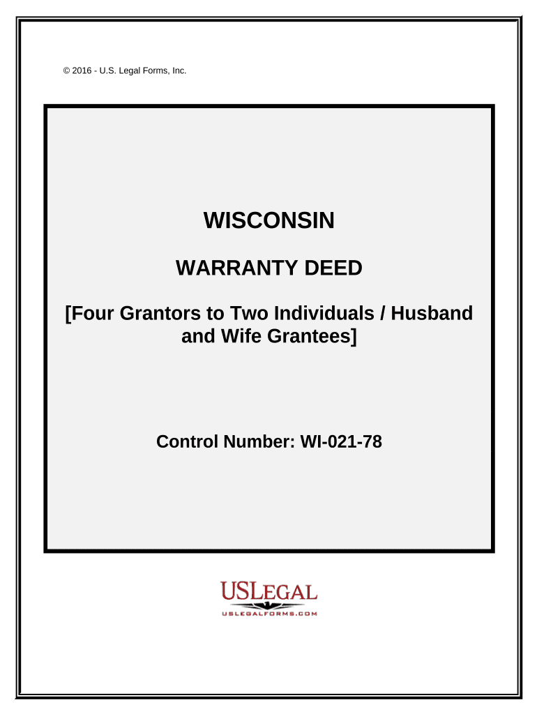 Warranty Deed Four Grantors to Two Individuals Husband and Wife as Grantees Wisconsin  Form
