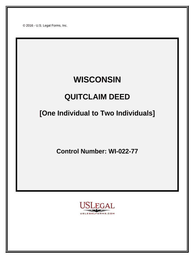 Quitclaim Deed One Individual to Two Individuals Wisconsin  Form