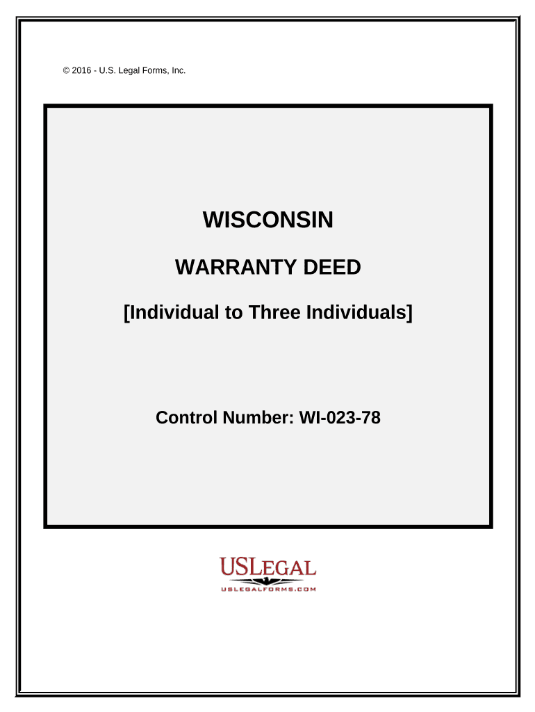 Warranty Deed from Individual to Three Individuals Wisconsin  Form