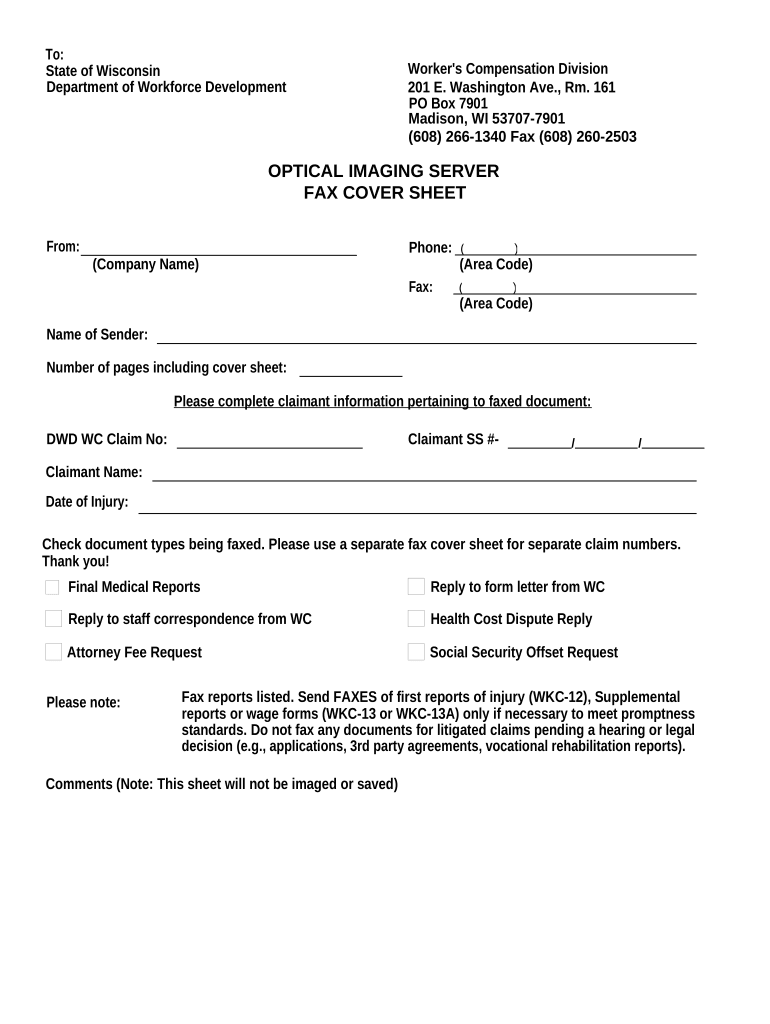 A Fax Cover for Workers' Compensation Wisconsin  Form