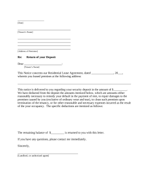 Security Deposit Return Letter Form - Fill Out and Sign Printable PDF  Template | signNow