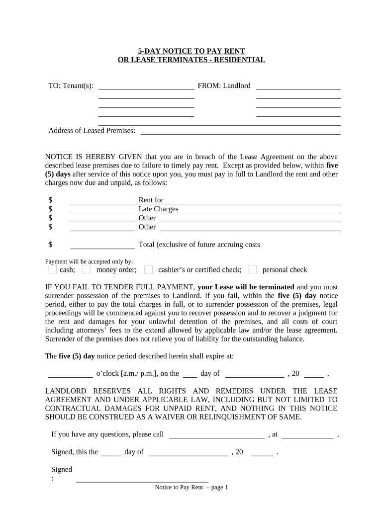 Wi 5 Day Notice  Form