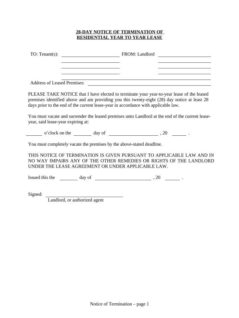 Wisconsin 28 Day Notice  Form
