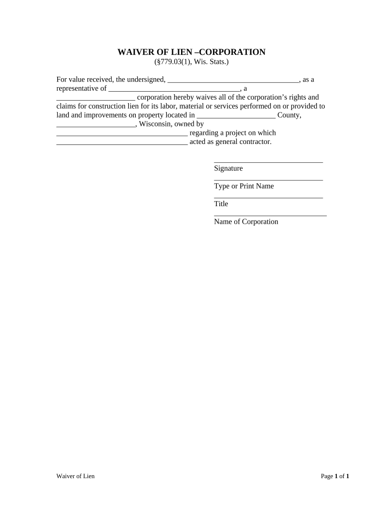 Wi Waiver Lien  Form