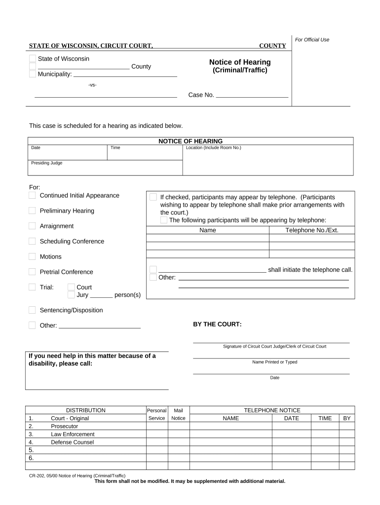 Notice Hearing Criminal  Form