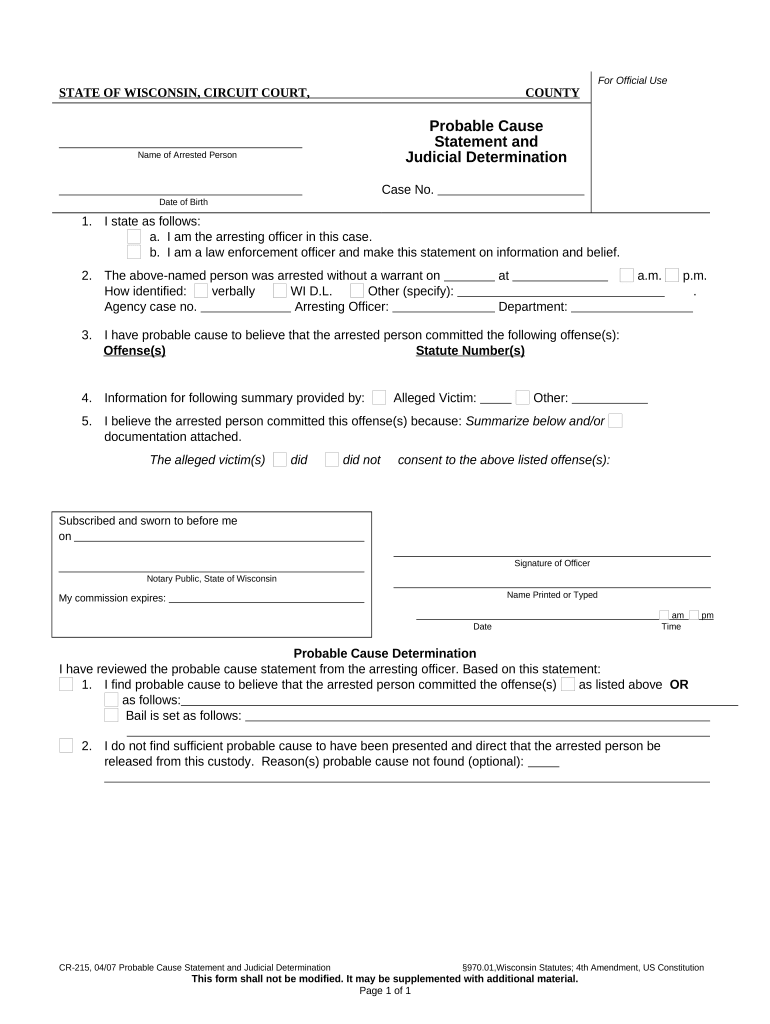 Probable Cause  Form