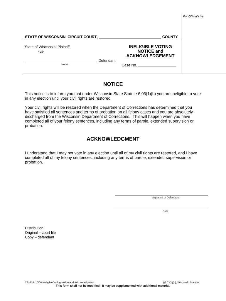 Wisconsin Release Form