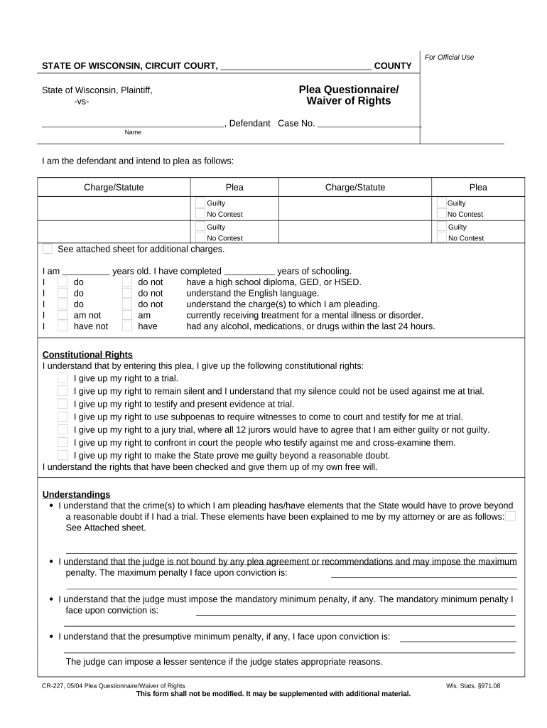 Plea Questionnaire  Form