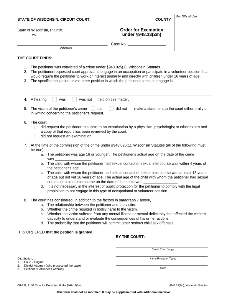 Order Exemption  Form