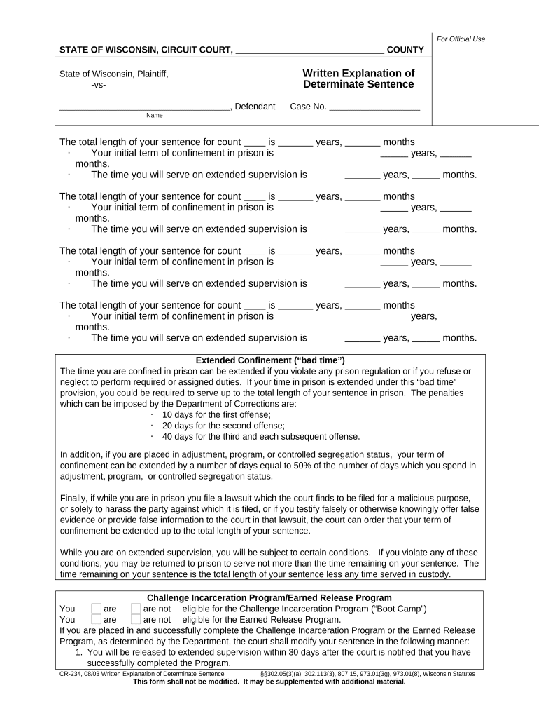 Determinate Sentence  Form