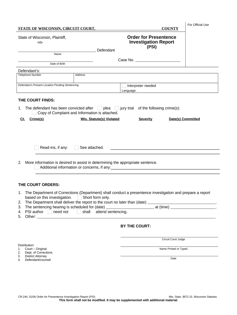 Presentence Investigation  Form