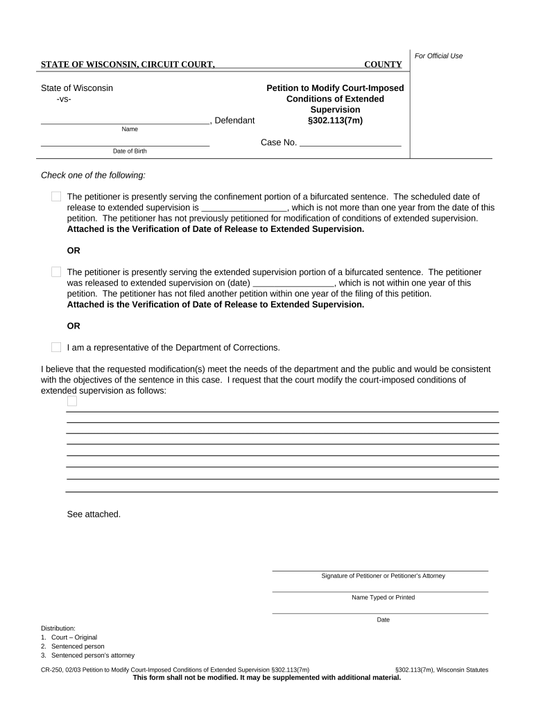 Petition Supervision  Form