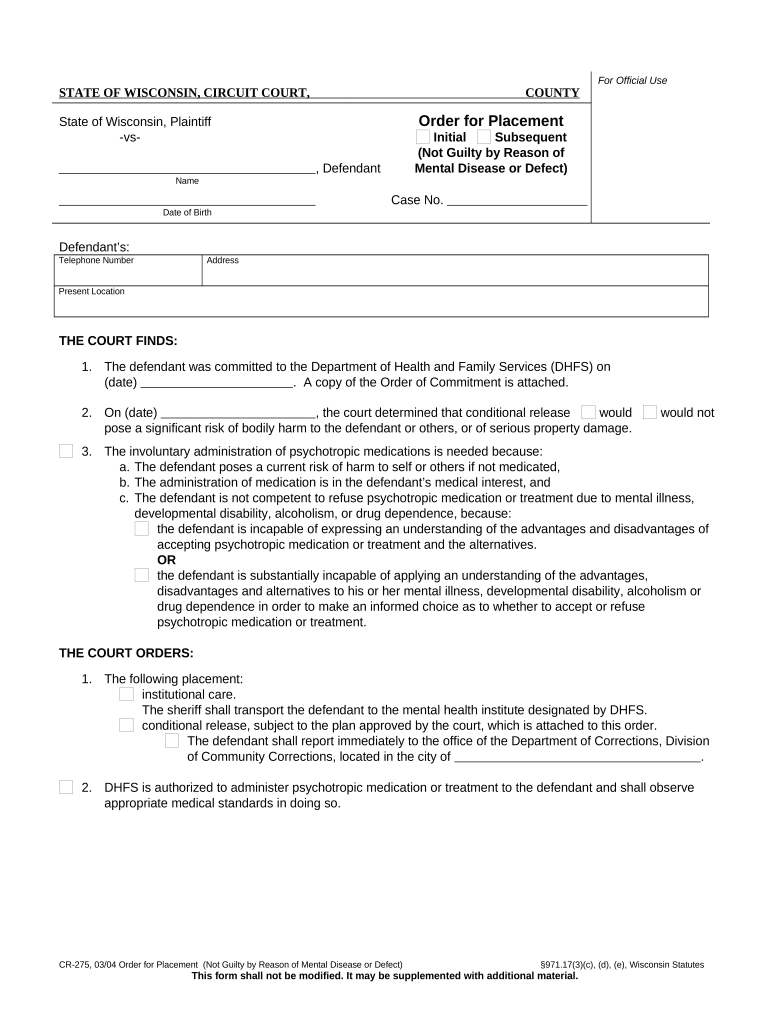 Mental Disease Defect  Form