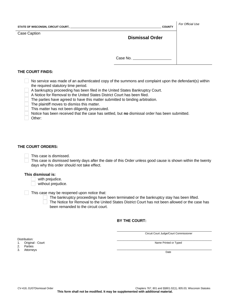 Dismissal Order  Form