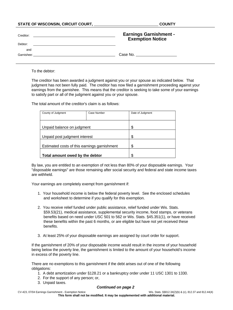 Garnishment Notice  Form