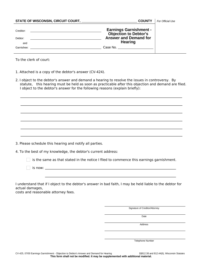 Debtor Answer Form