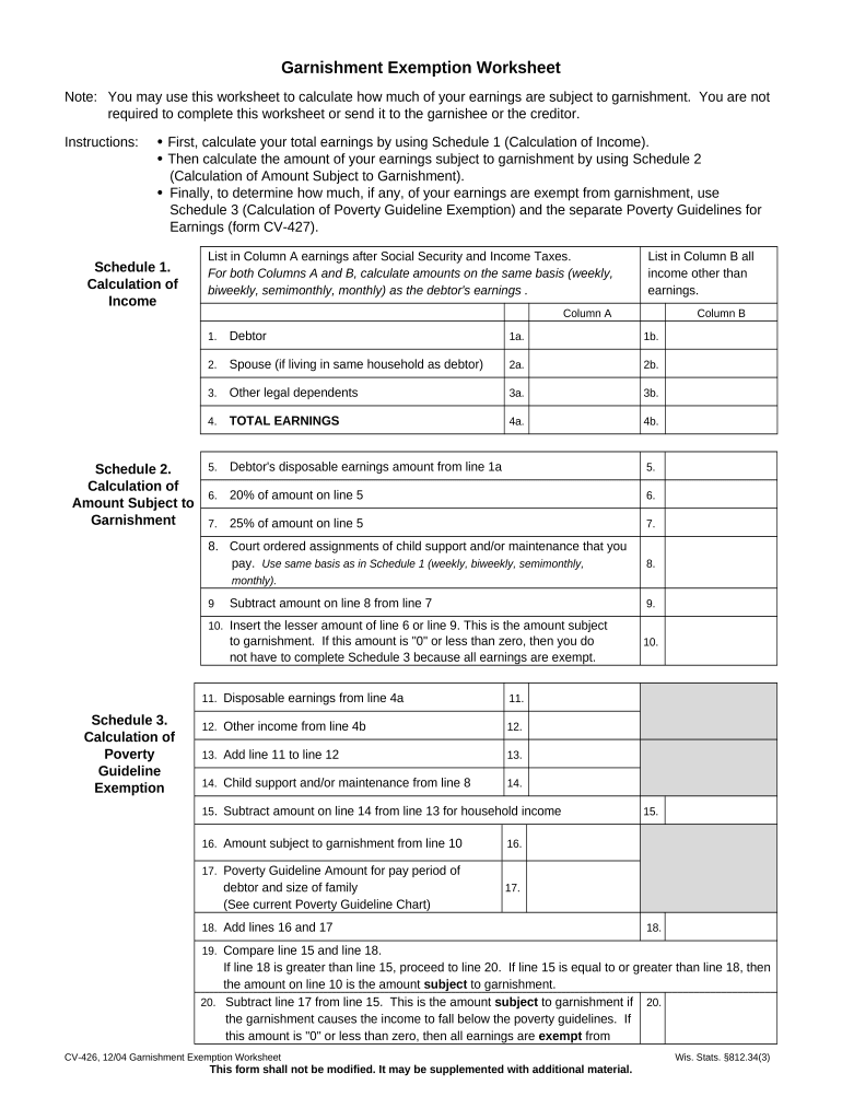 Wisconsin Garnishment  Form