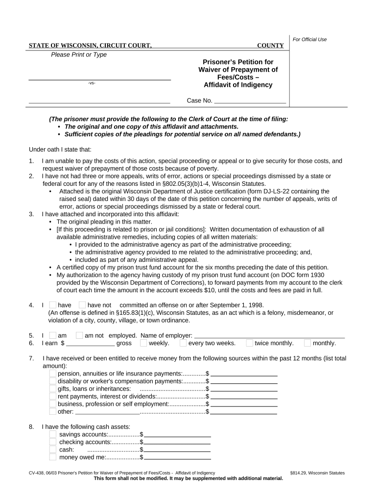 Waiver Indigency  Form