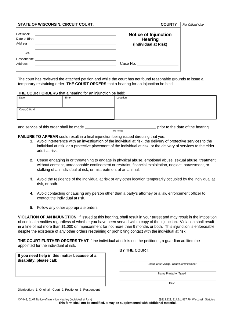 Injunction Risk  Form