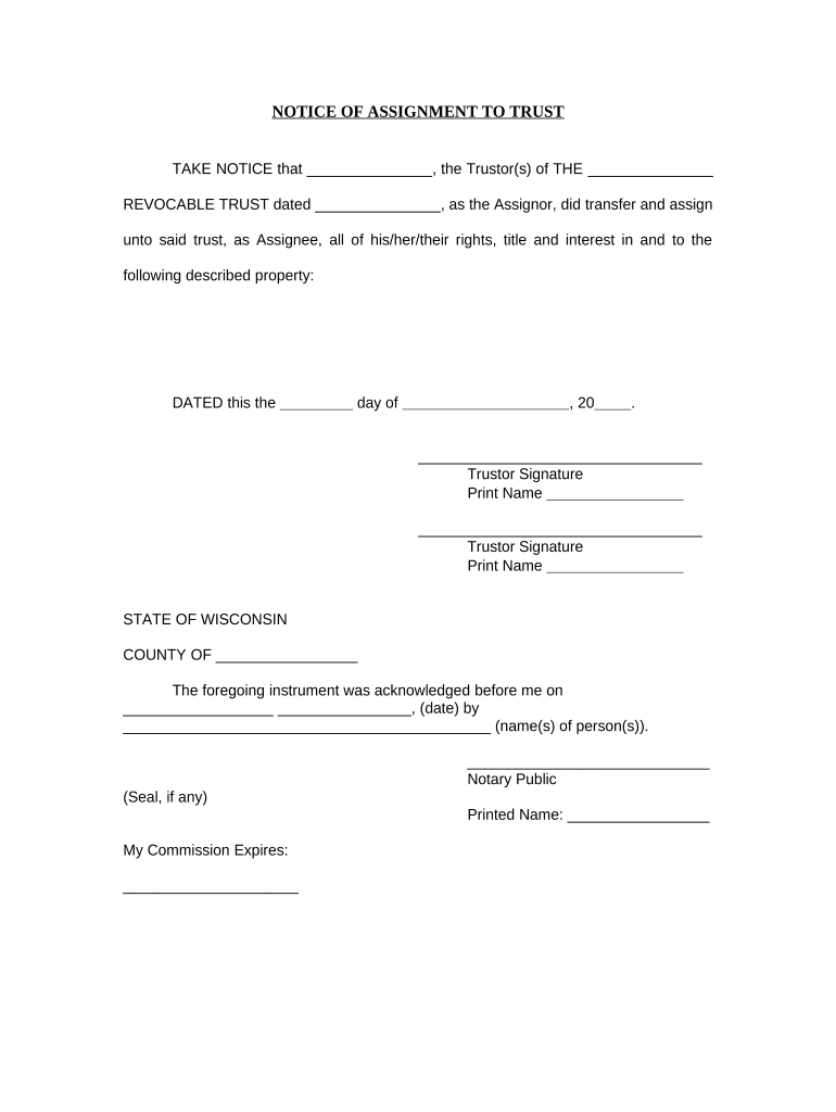 Notice of Assignment to Living Trust Wisconsin  Form
