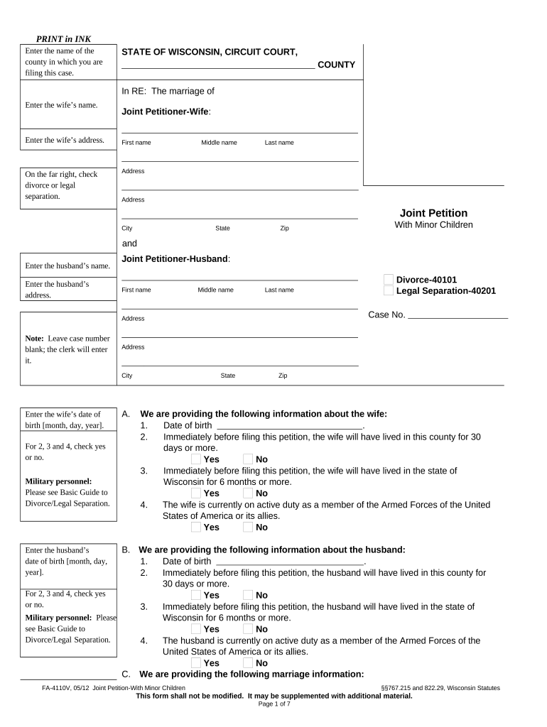 Petition with Children Wisconsin  Form