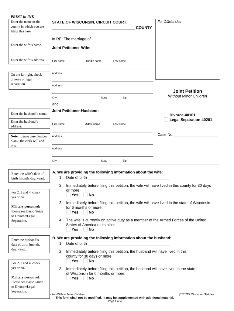 Joint Petition Minor  Form