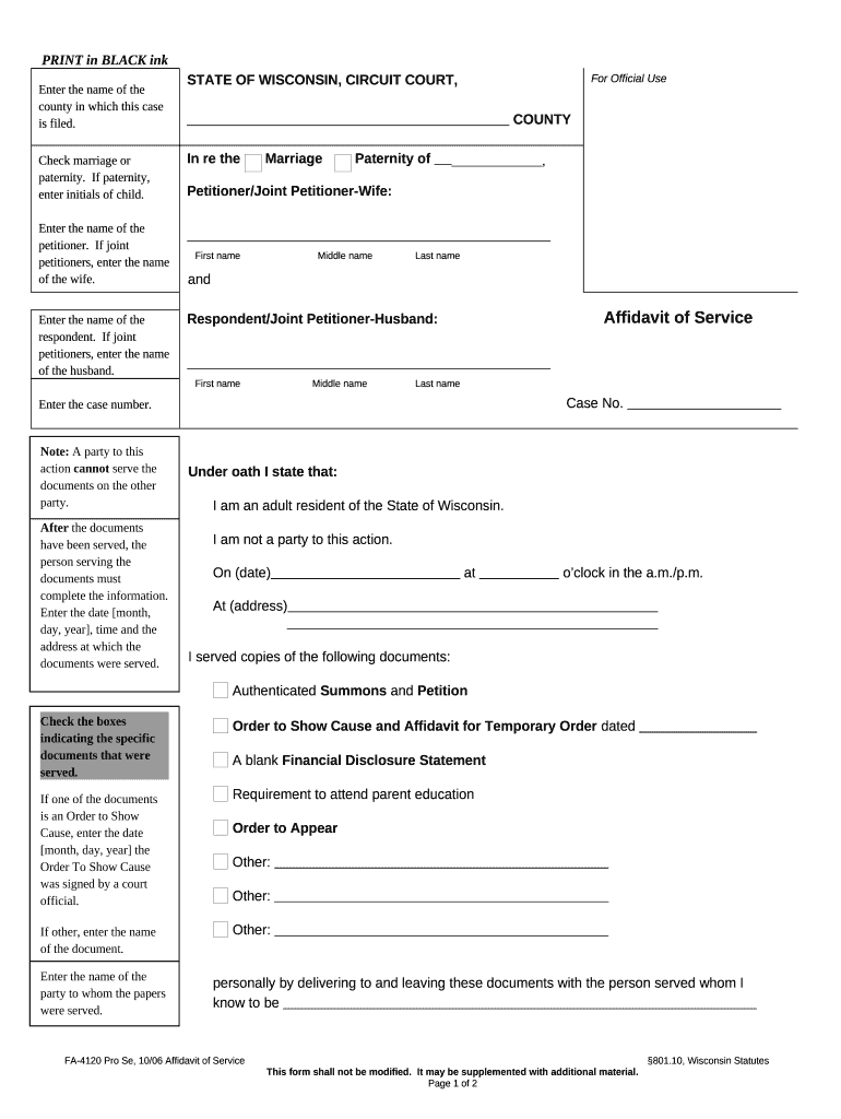 Wisconsin Affidavit Form