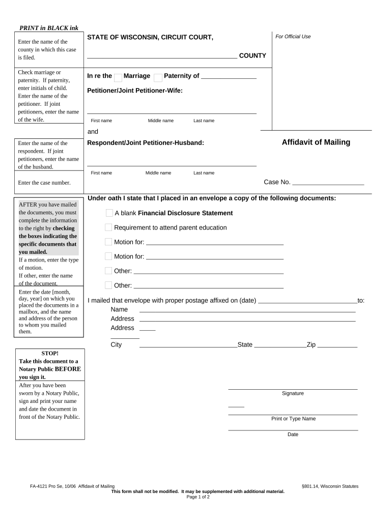 Affidavit of Mailing  Form