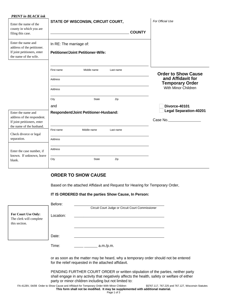 Order Affidavit Temporary  Form