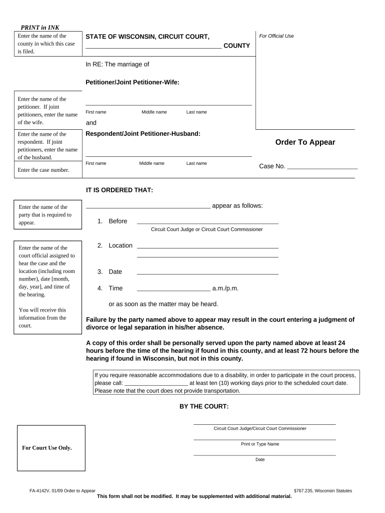 Order to Appear Wisconsin  Form