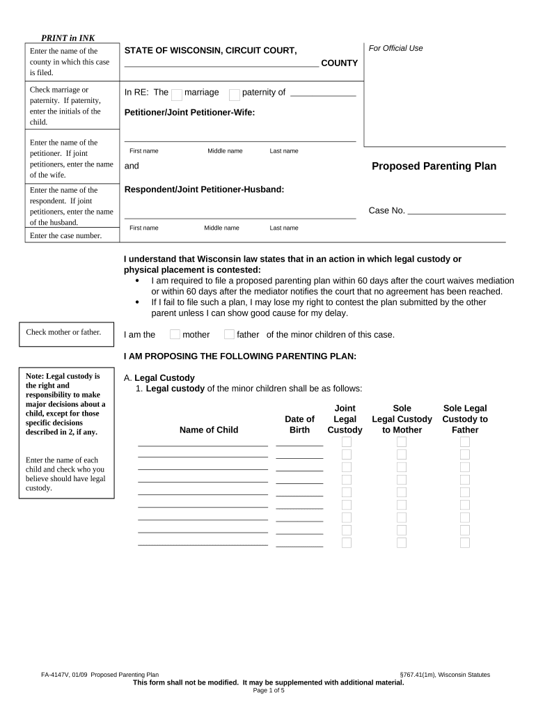 Parenting Plan  Form