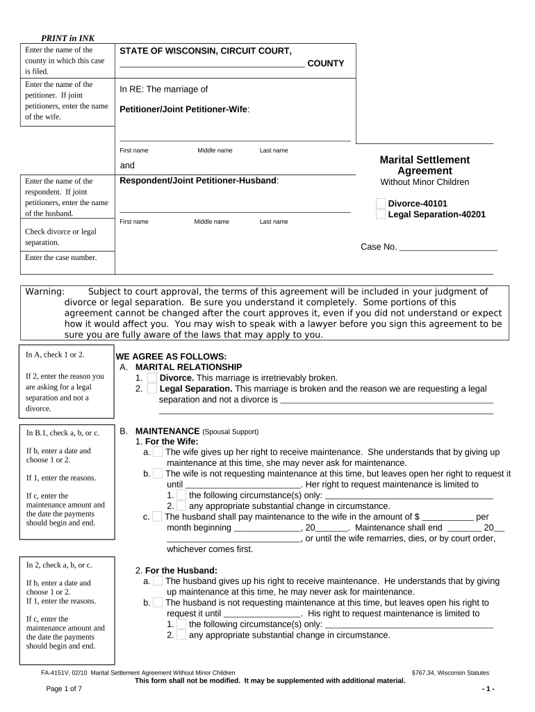 Wisconsin Marital  Form