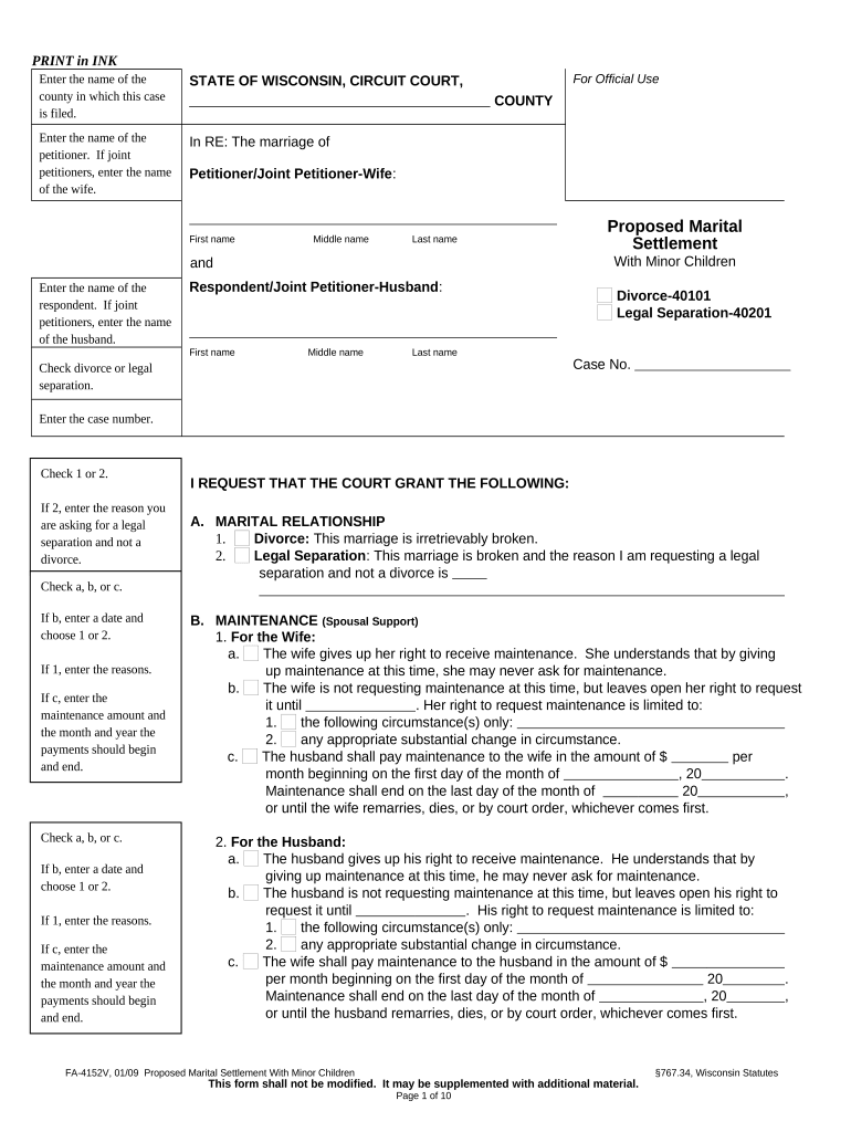 Fill and Sign the Proposed Marital Settlement Agreement Form