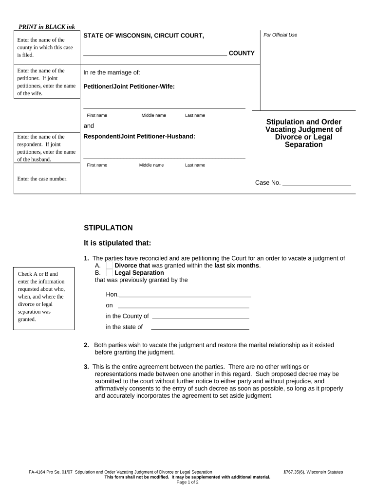 Stipulation Order Divorce  Form