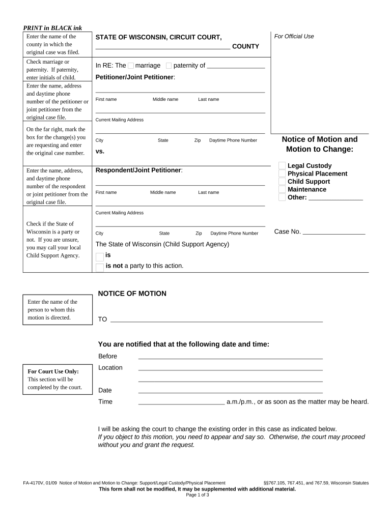 Wisconsin Child Support  Form