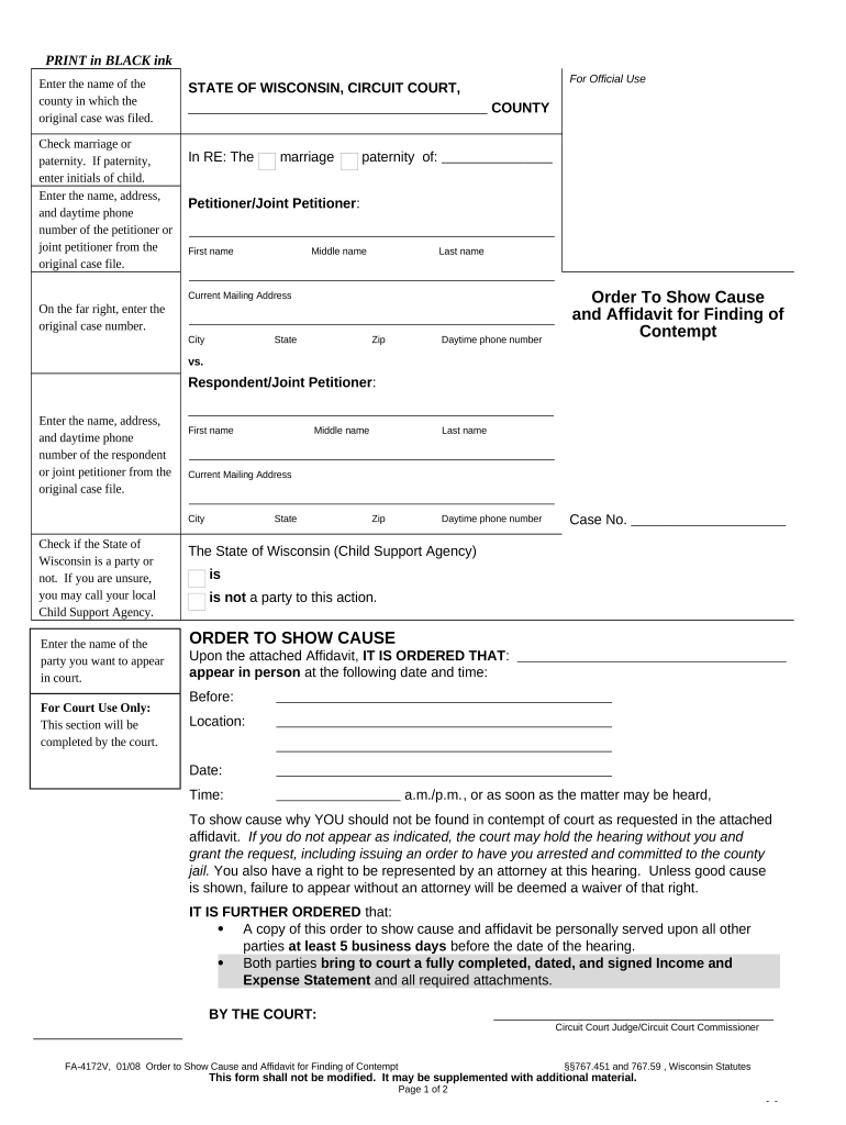 Order Show Cause Affidavit  Form