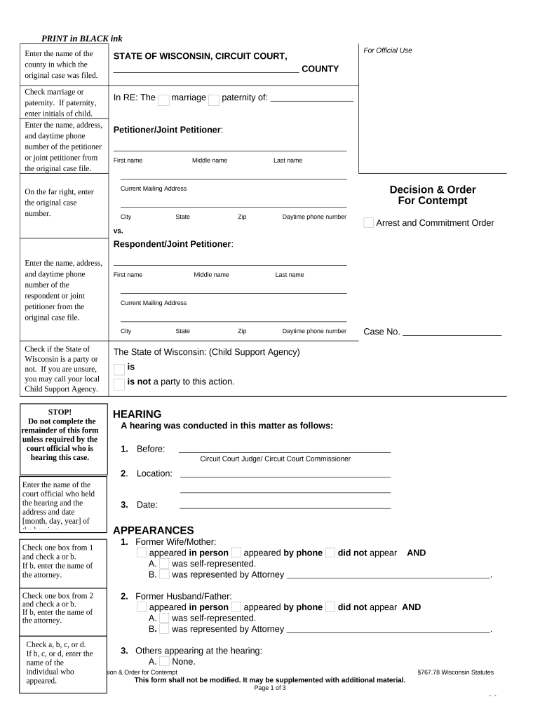 Wisconsin Order Form