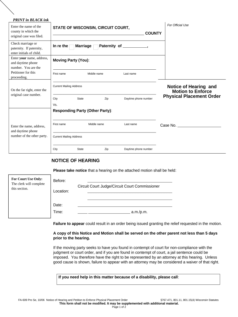 Physical Placement  Form