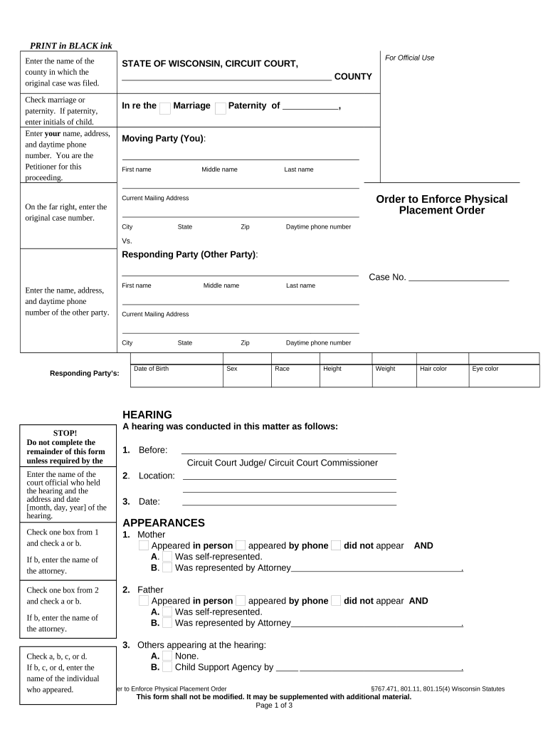 Physical Placement  Form