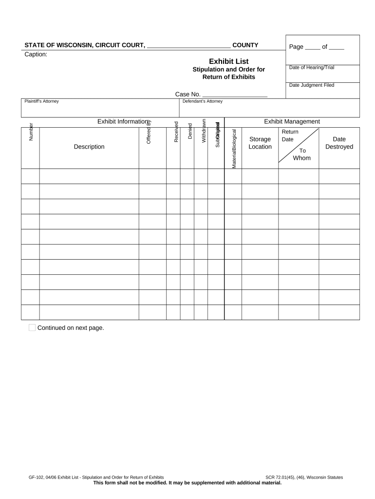 Wisconsin Exhibit List  Form