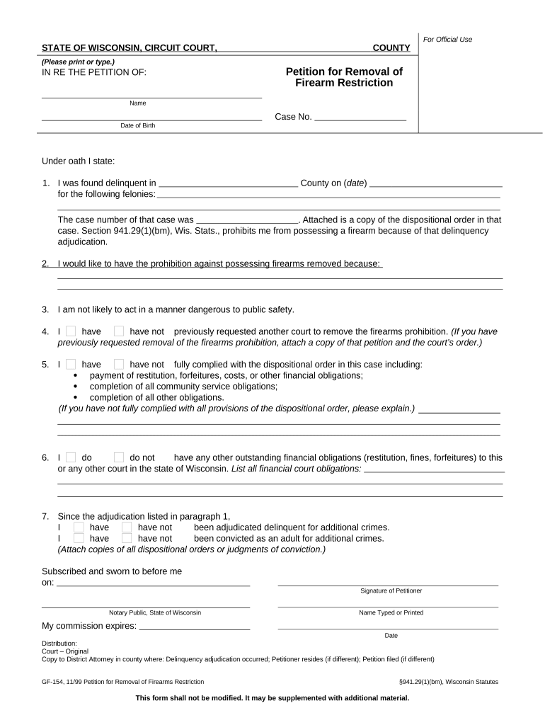 Firearm Restriction  Form