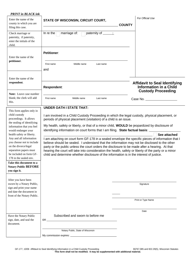 Affidavit Child Custody  Form