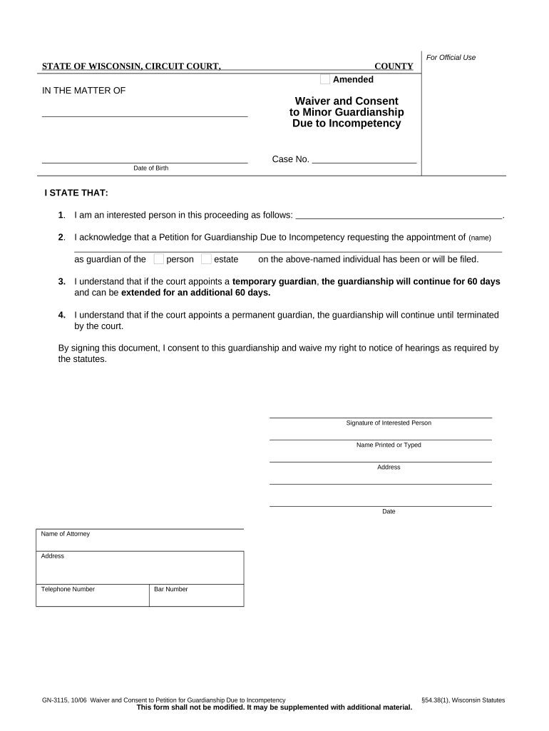 Waiver Guardianship  Form