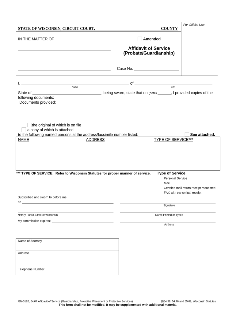 Wisconsin Affidavit Service  Form